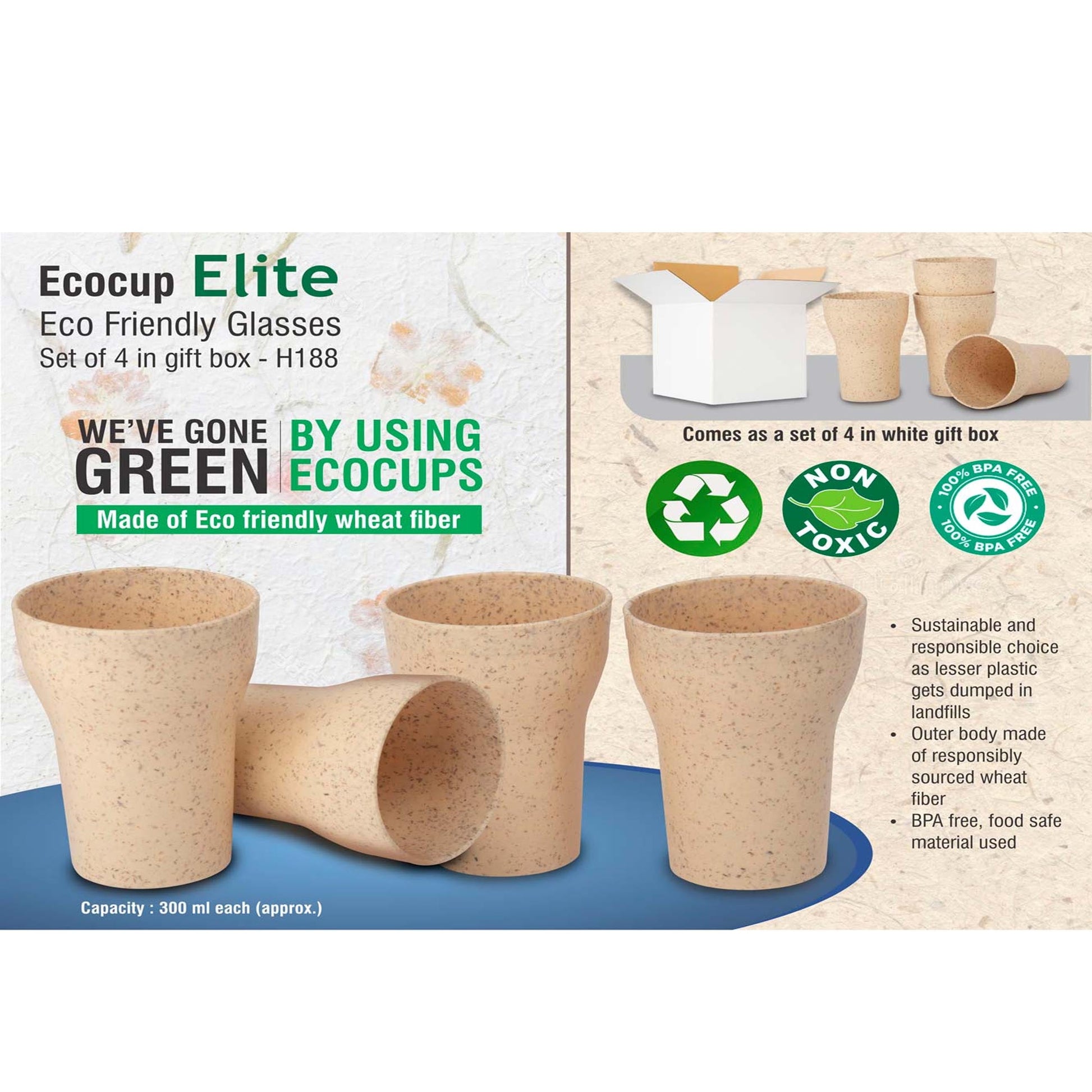 EcoCup Elite: Eco Friendly Glasses | Set of 4 in gift box  - H 188 MARSH Stationery
