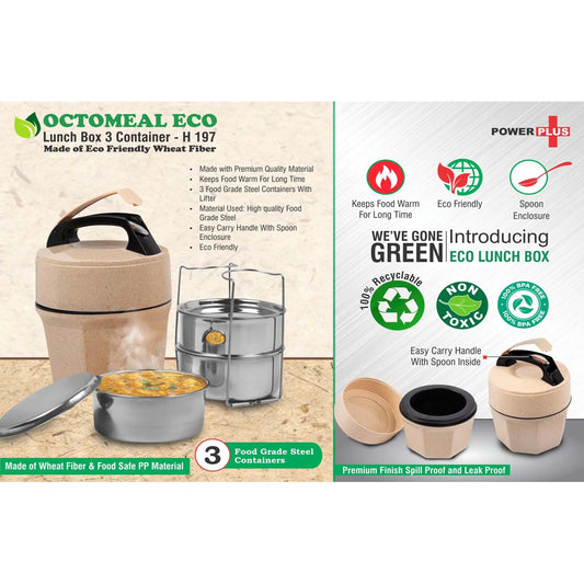 Octomeal Eco: 3 Steel container lunch box with spoon | Made from Eco friendly material | -  H 197 MARSH Stationery
