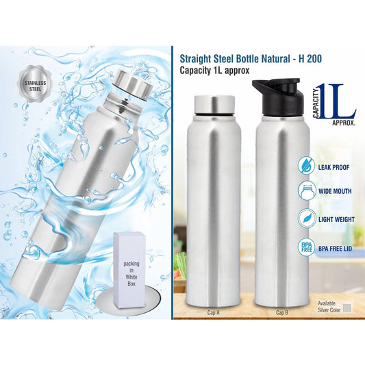 Straight steel bottle Natural | Capacity 1L approx  -  H 200 MARSH Stationery