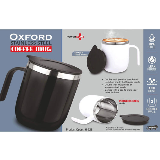 Oxford: Stainless Steel Double wall Coffee mug with Round handle | Leakproof | Capacity 460ml approx-  H 228 MARSH Stationery