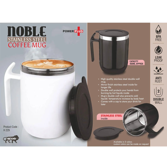 Noble: Stainless Steel Double wall Coffee mug with Pointy handle| Leakproof | Capacity 460ml approx-  H 229 MARSH Stationery
