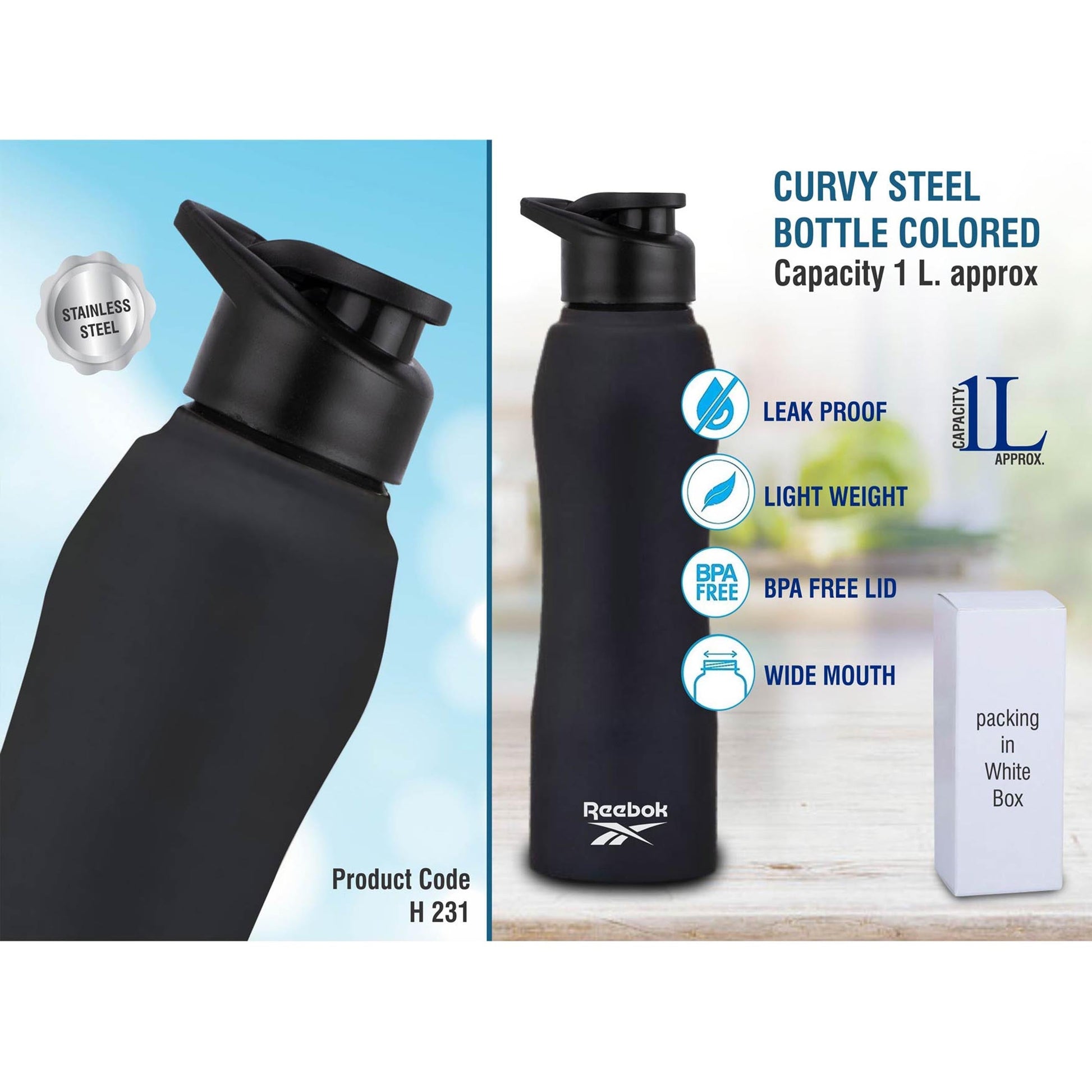 Curvy steel bottle Colored | Capacity 1L approx  -  H 231 MARSH Stationery