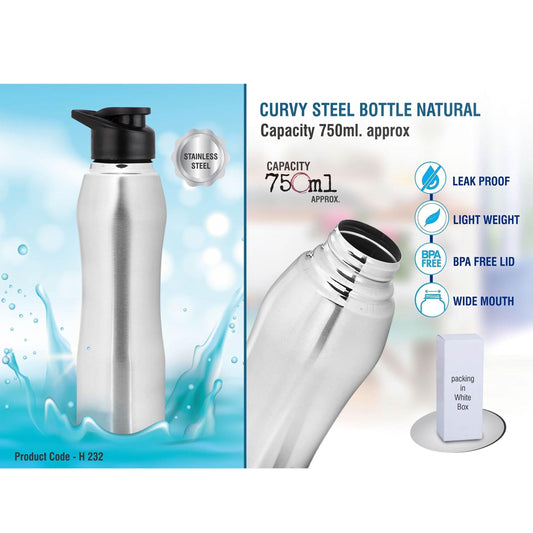 Curvy steel bottle Natural | Capacity 750ml approx   -  H 232 MARSH Stationery