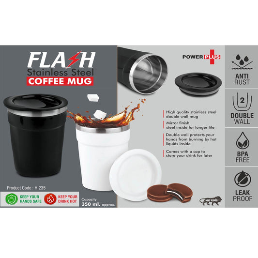 Flash: Stainless Steel Coffee mug | 4 panel design | Leakproof | Capacity 350ml approx -  H 235 MARSH Stationery