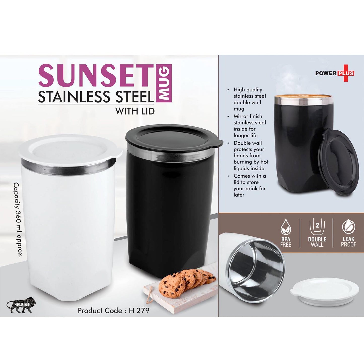 Sunset : Stainless Steel Mug with Lid | Leak proof | BPA Free | Capacity 360 ml approx -  H 279 MARSH Stationery
