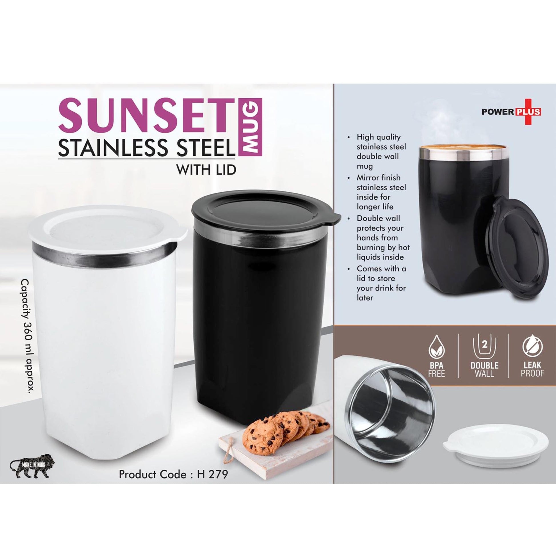 Sunset : Stainless Steel Mug with Lid | Leak proof | BPA Free | Capacity 360 ml approx -  H 279 MARSH Stationery