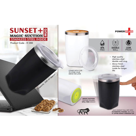 Sunset+ : Magic Suction Mug with Stainless Steel inside | Spill proof design | Leak Proof Lid | BPA Free | Capacity 360 ml approx-  H 280 MARSH Stationery