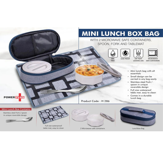 Mini Lunch box bag with 2 Microwave safe containers, Spoon, Fork and Tablemat   -  H 286 MARSH Stationery