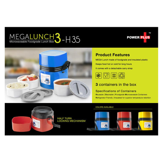 Power Plus Mega Lunch Box (Microwaveable)- 3 Box - H 35 MARSH Corporate gifts