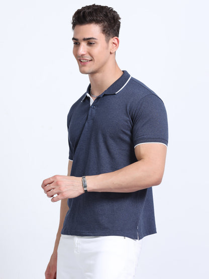 EcoBlend Polo Tshirts - Navy Melange with White Tipping MARSH