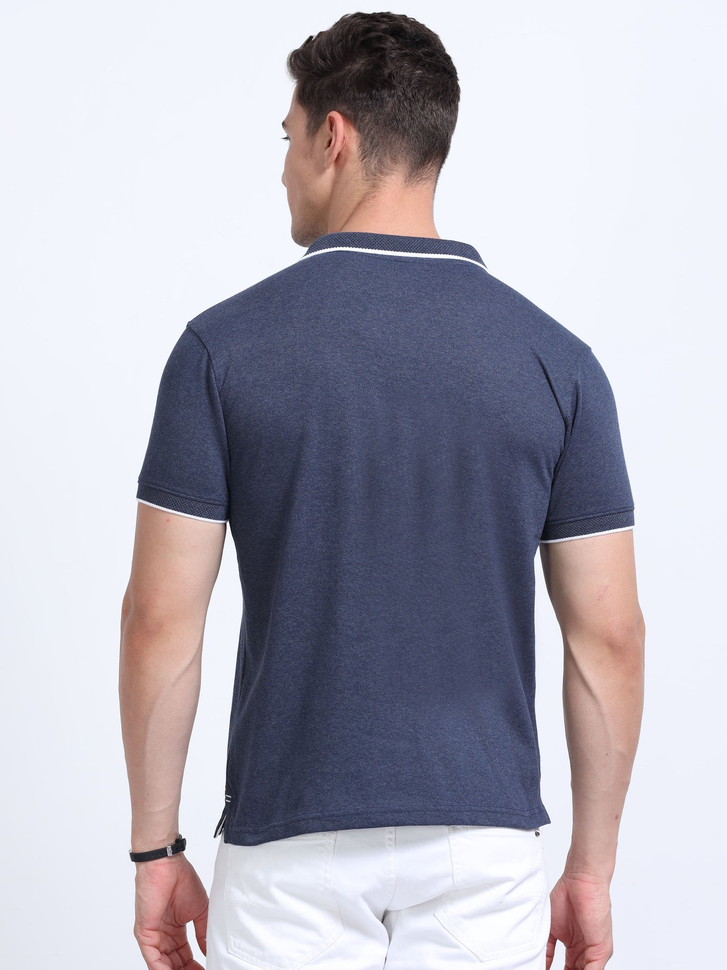 EcoBlend Polo Tshirts - Navy Melange with White Tipping MARSH