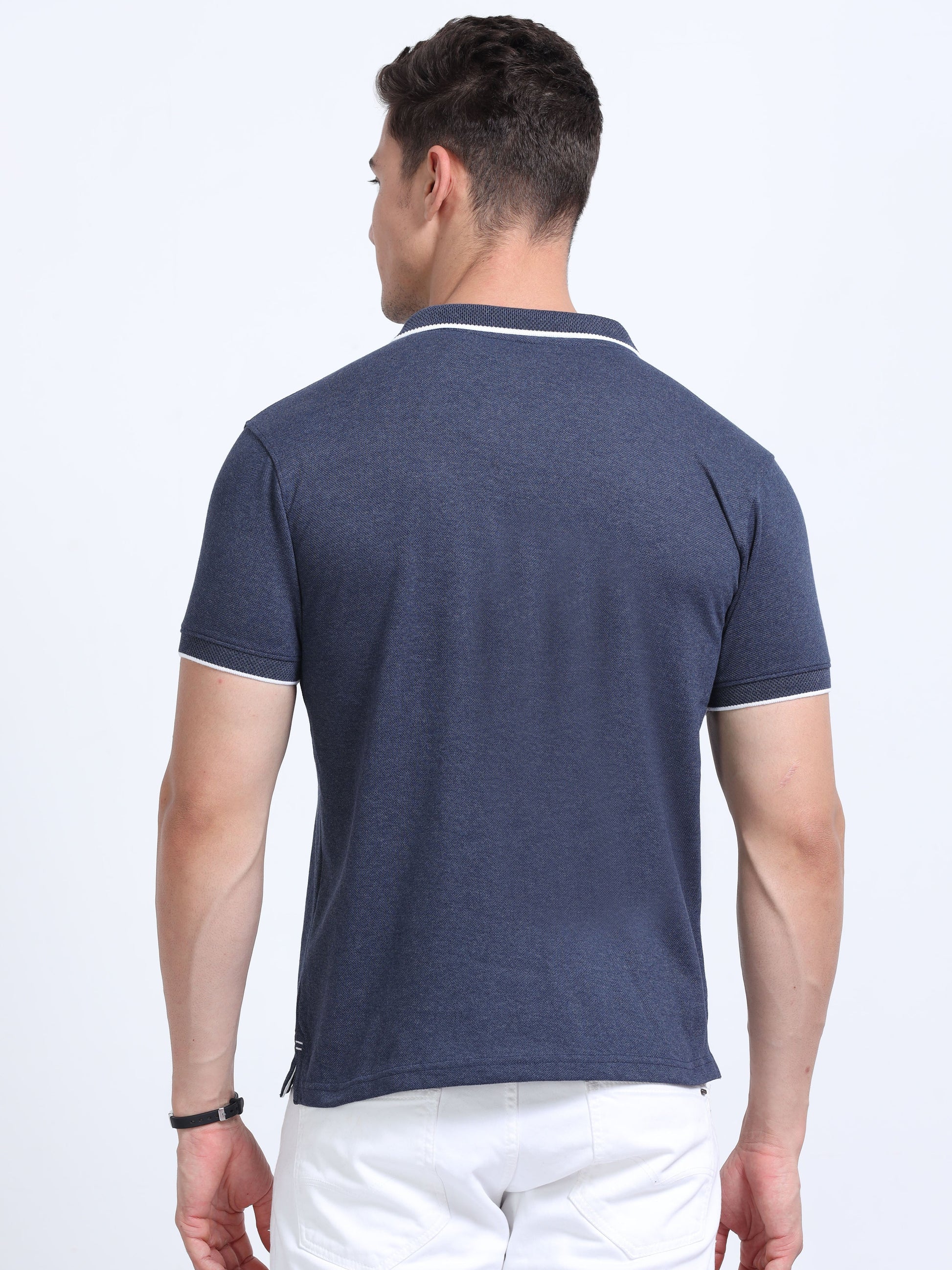 EcoBlend Polo Tshirts - Navy Melange with White Tipping MARSH
