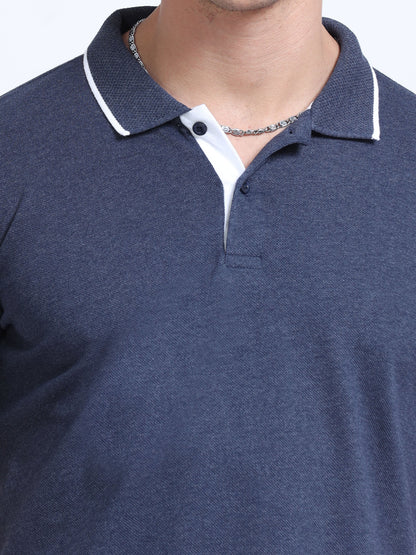 EcoBlend Polo Tshirts - Navy Melange with White Tipping MARSH
