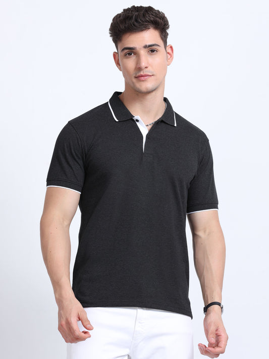 EcoBlend Polo Tshirts - Charcoal with White Tipping MARSH