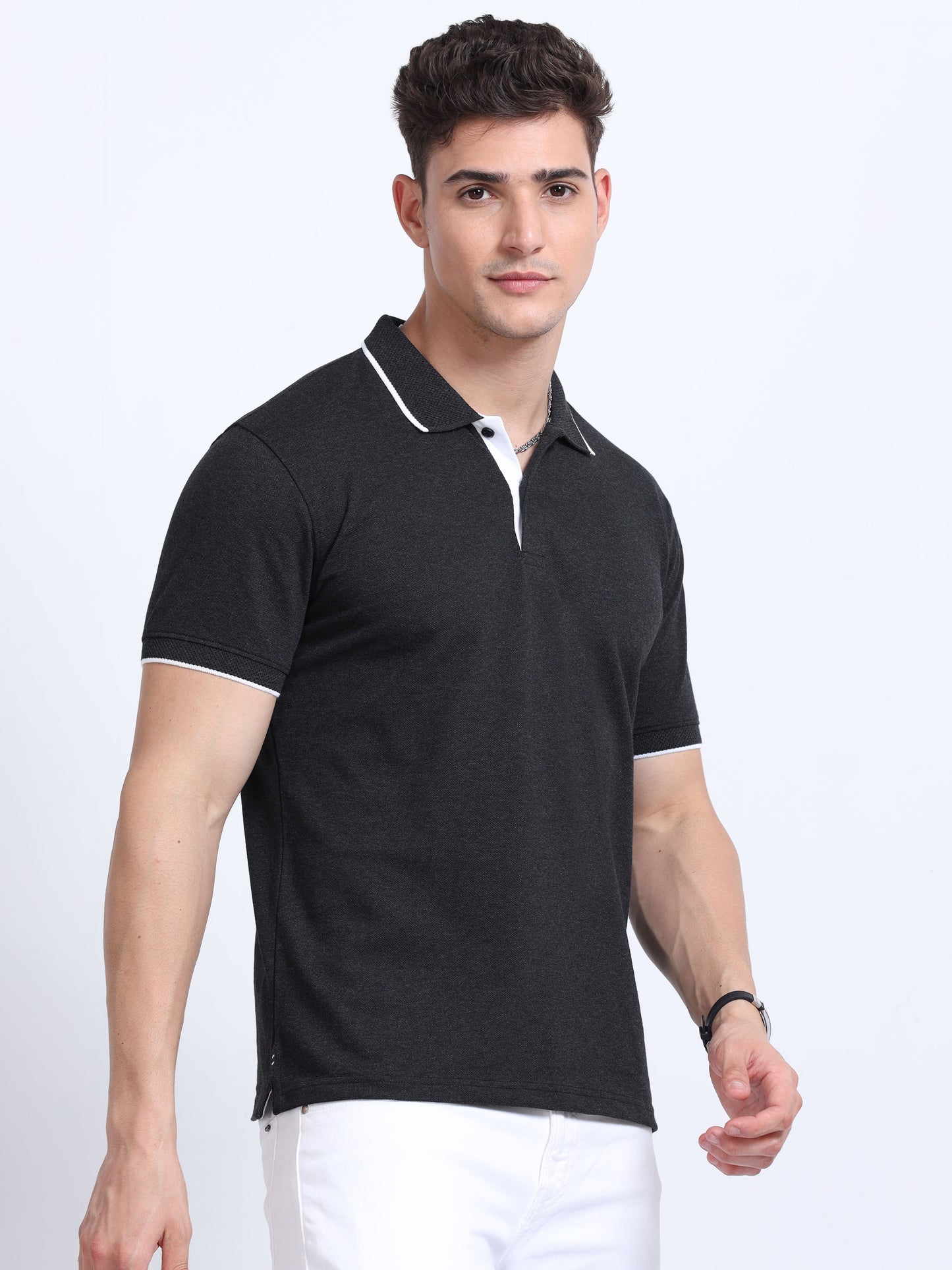 EcoBlend Polo Tshirts - Charcoal with White Tipping MARSH