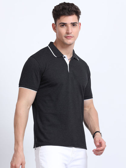 EcoBlend Polo Tshirts - Charcoal with White Tipping MARSH