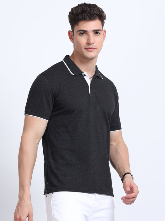 EcoBlend Polo Tshirts - Charcoal with White Tipping MARSH