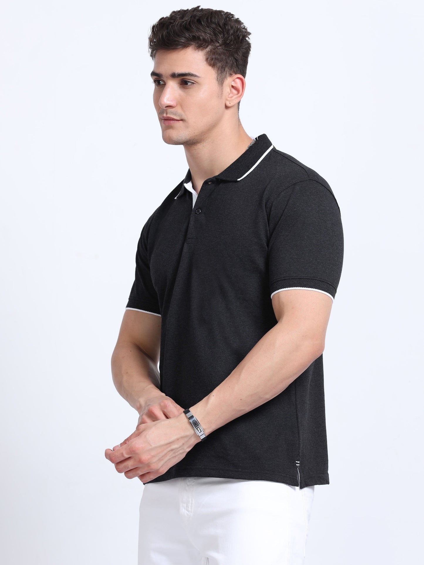 EcoBlend Polo Tshirts - Charcoal with White Tipping MARSH