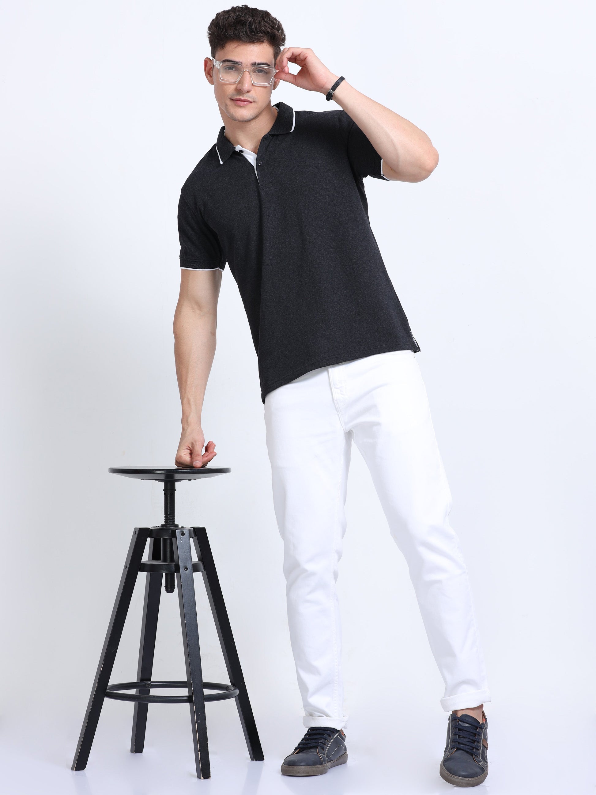 EcoBlend Polo Tshirts - Charcoal with White Tipping MARSH
