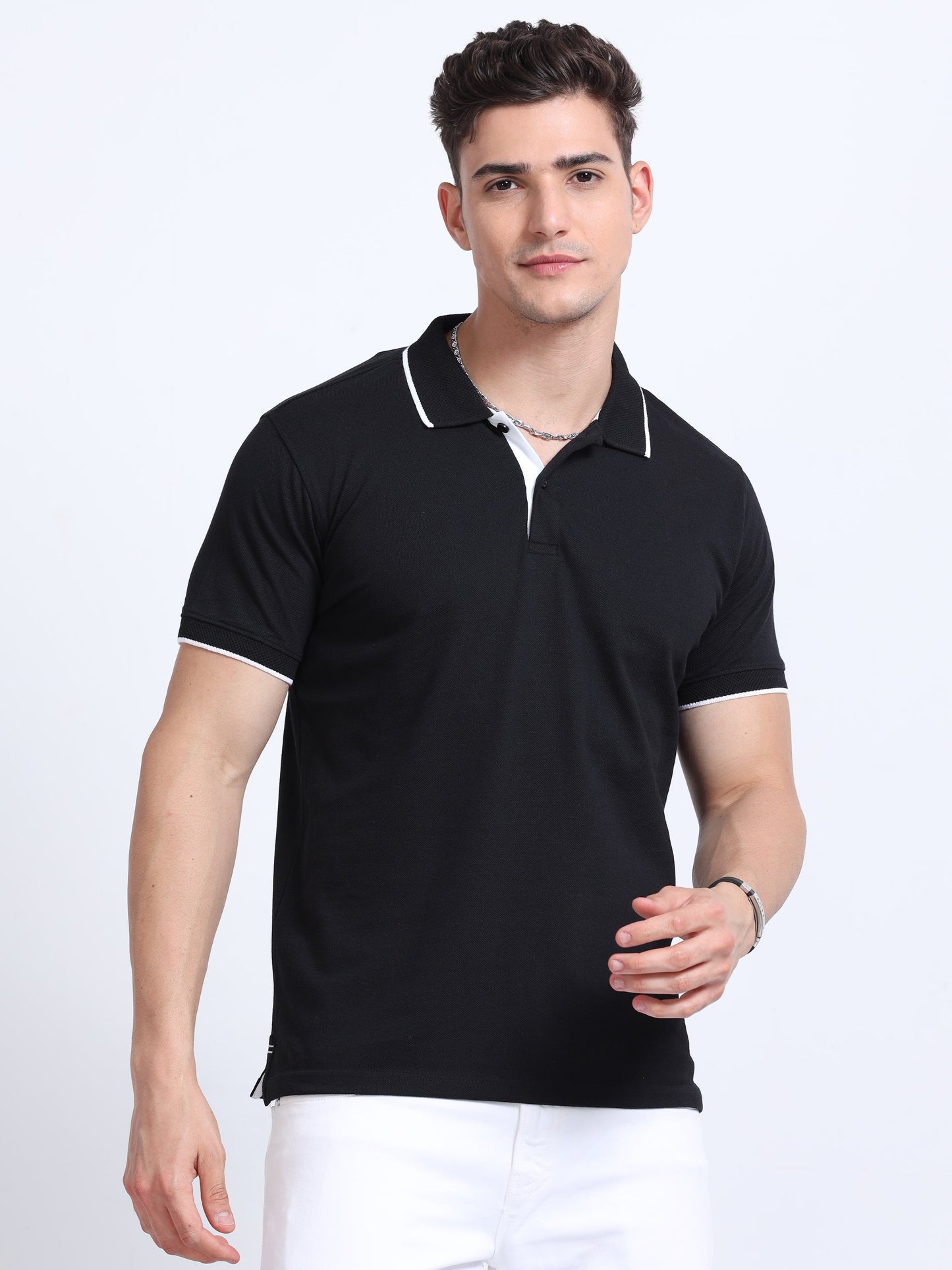 EcoBlend Polo Tshirts - Black with White Tipping MARSH