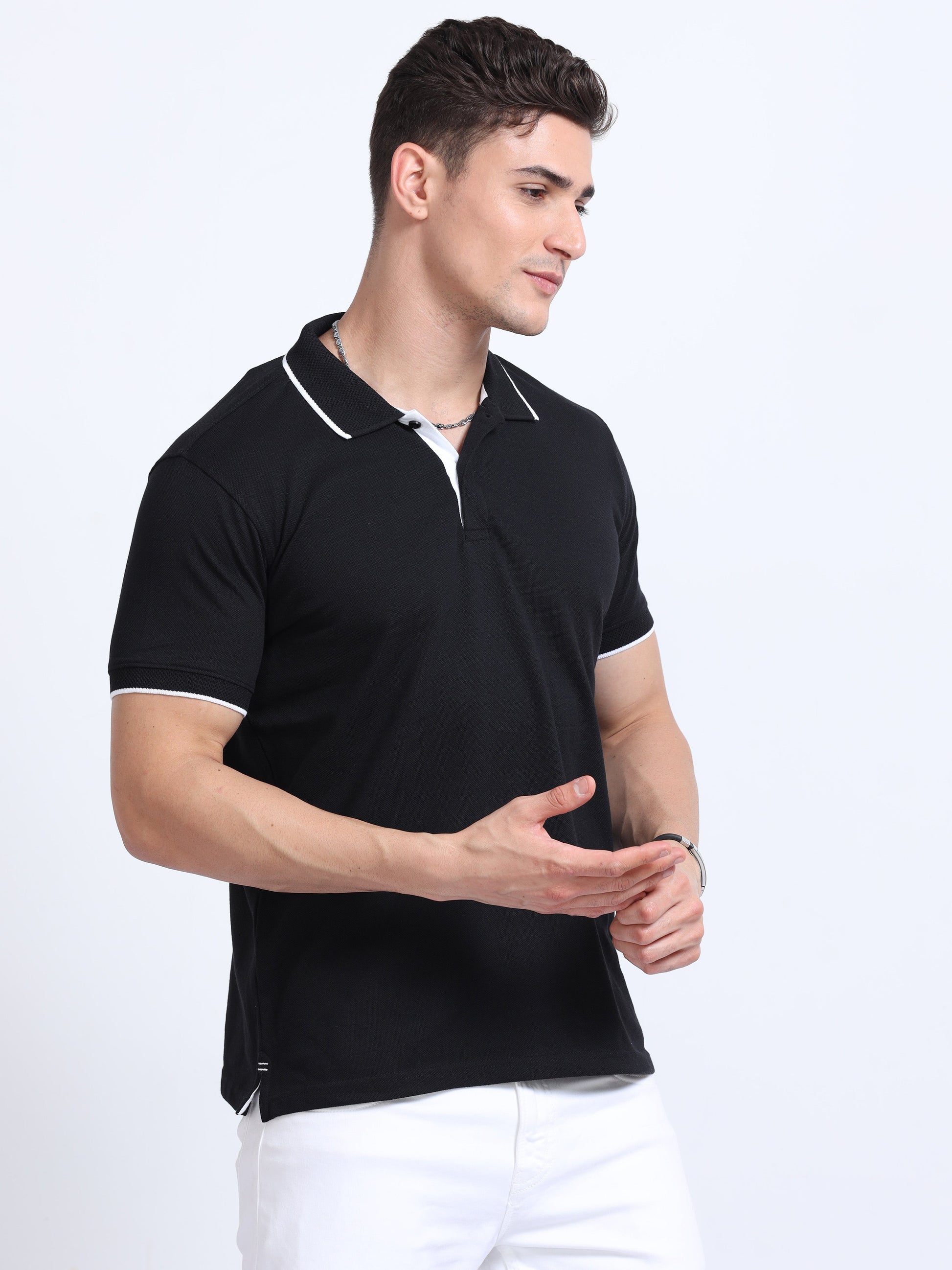 EcoBlend Polo Tshirts - Black with White Tipping MARSH