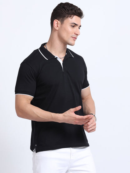 EcoBlend Polo Tshirts - Black with White Tipping MARSH