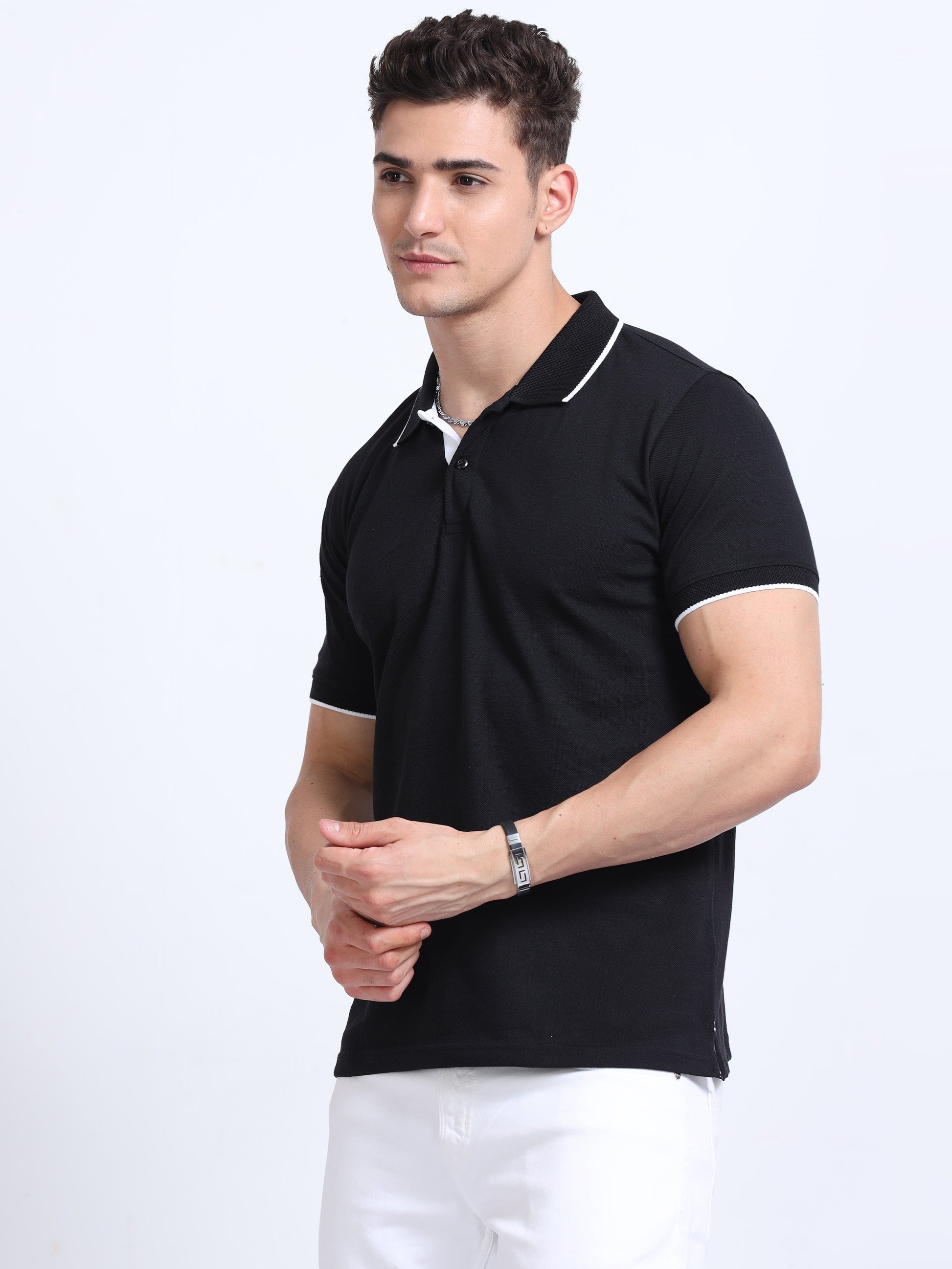 EcoBlend Polo Tshirts - Black with White Tipping MARSH