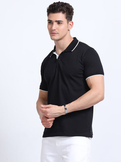 EcoBlend Polo Tshirts - Black with White Tipping MARSH