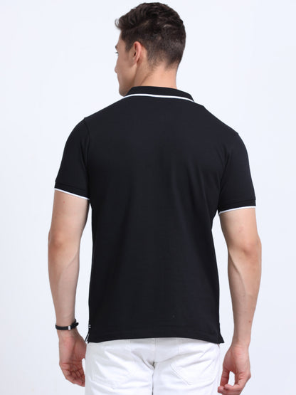 EcoBlend Polo Tshirts - Black with White Tipping MARSH