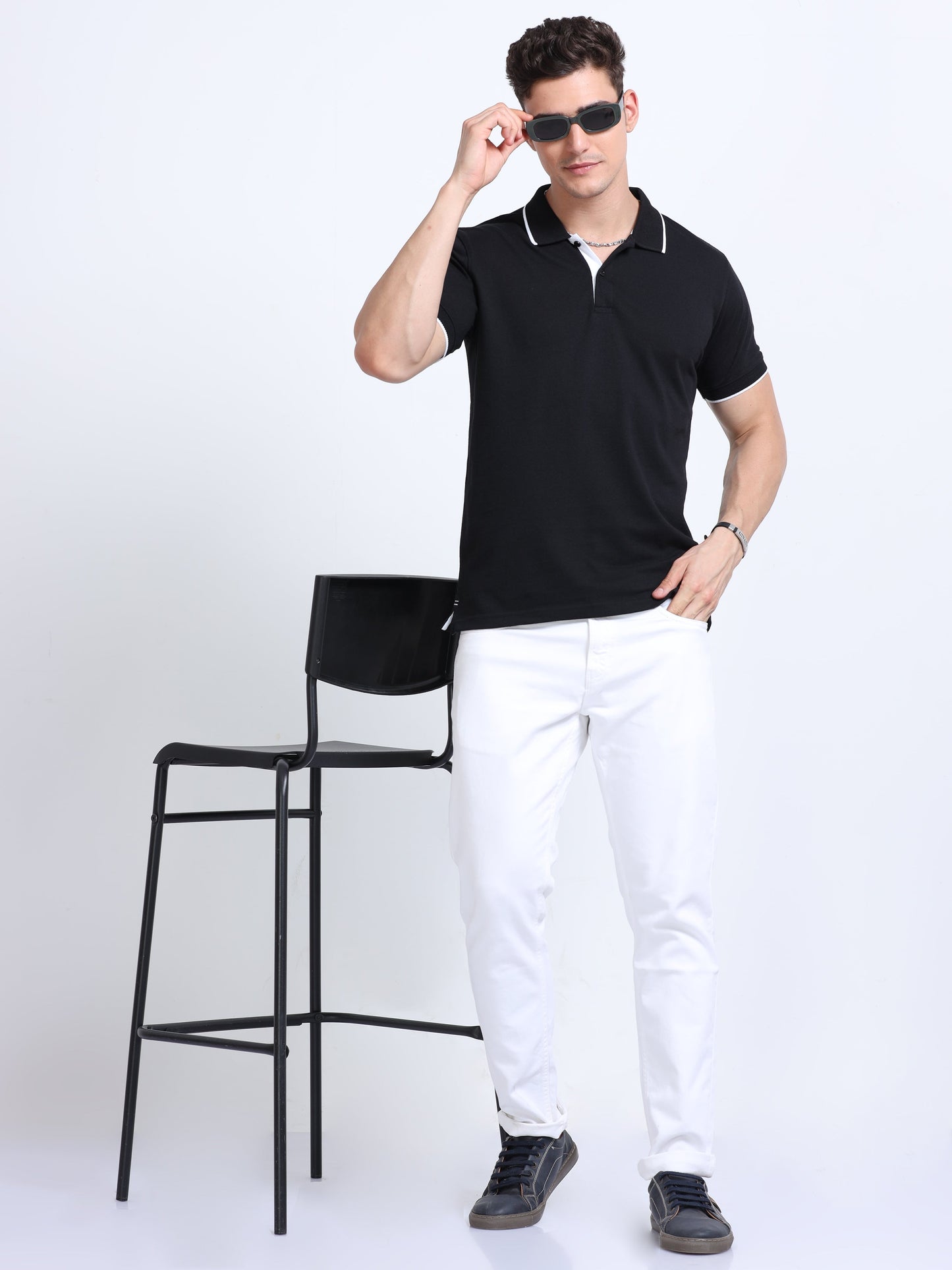 EcoBlend Polo Tshirts - Black with White Tipping MARSH