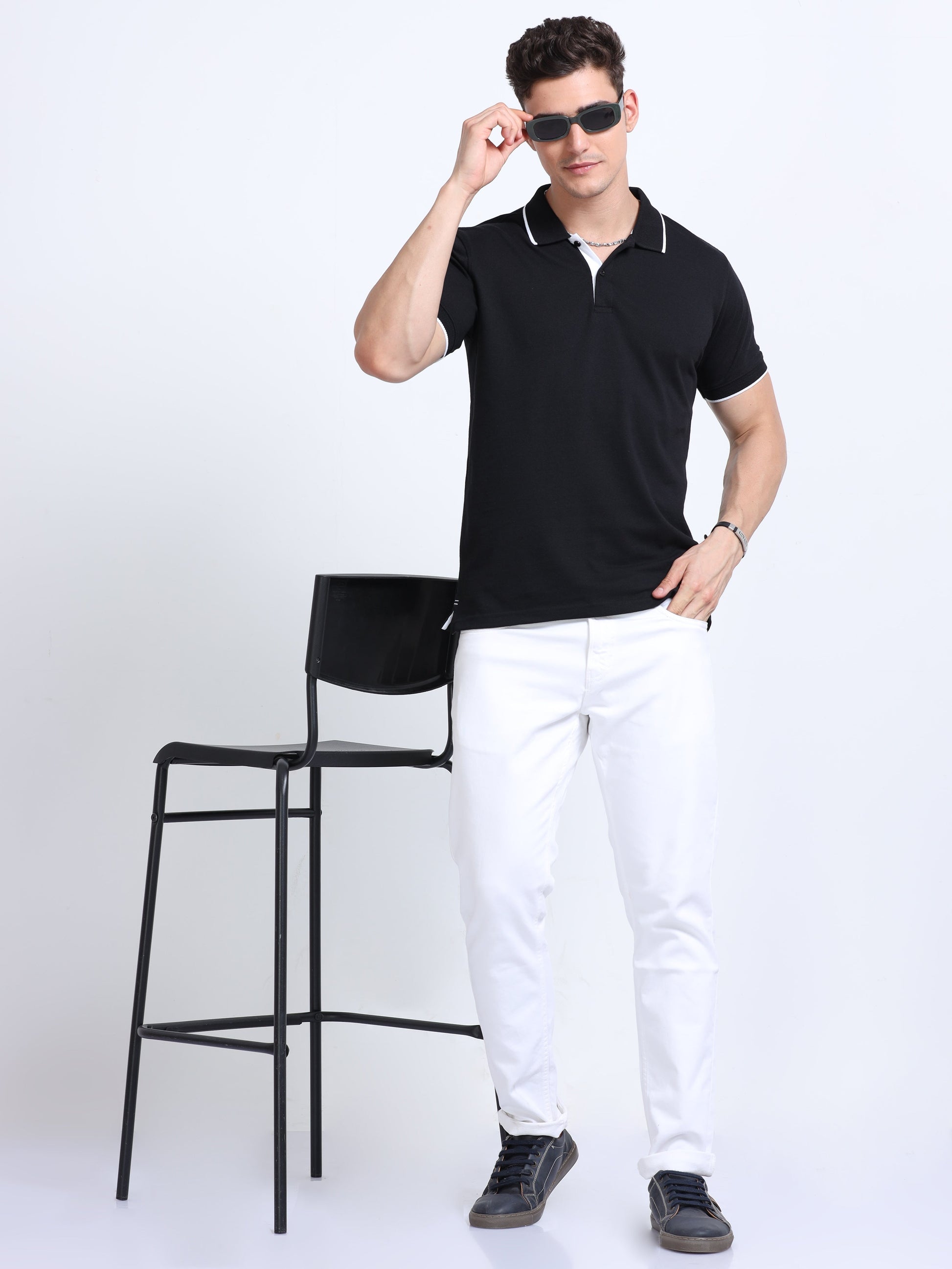 EcoBlend Polo Tshirts - Black with White Tipping MARSH