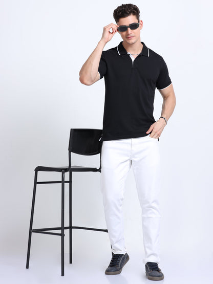 EcoBlend Polo Tshirts - Black with White Tipping MARSH