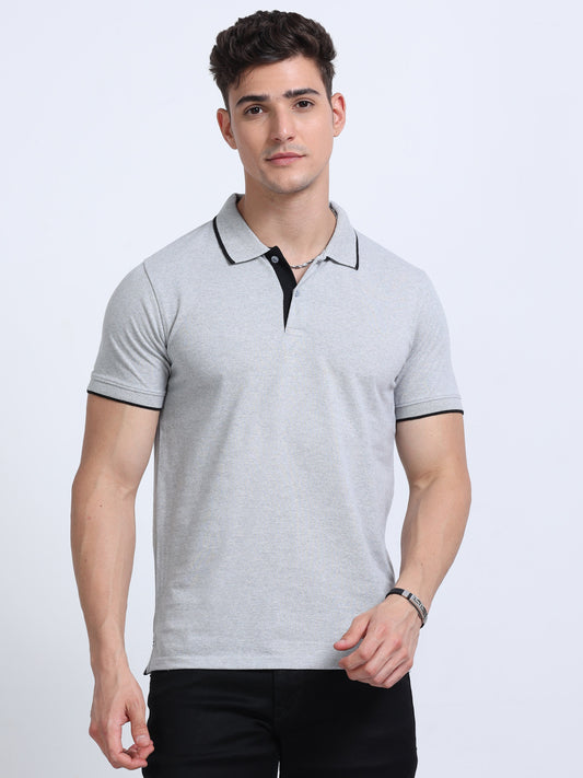 EcoBlend Polo Tshirts - Grey Melange with Black Tipping MARSH