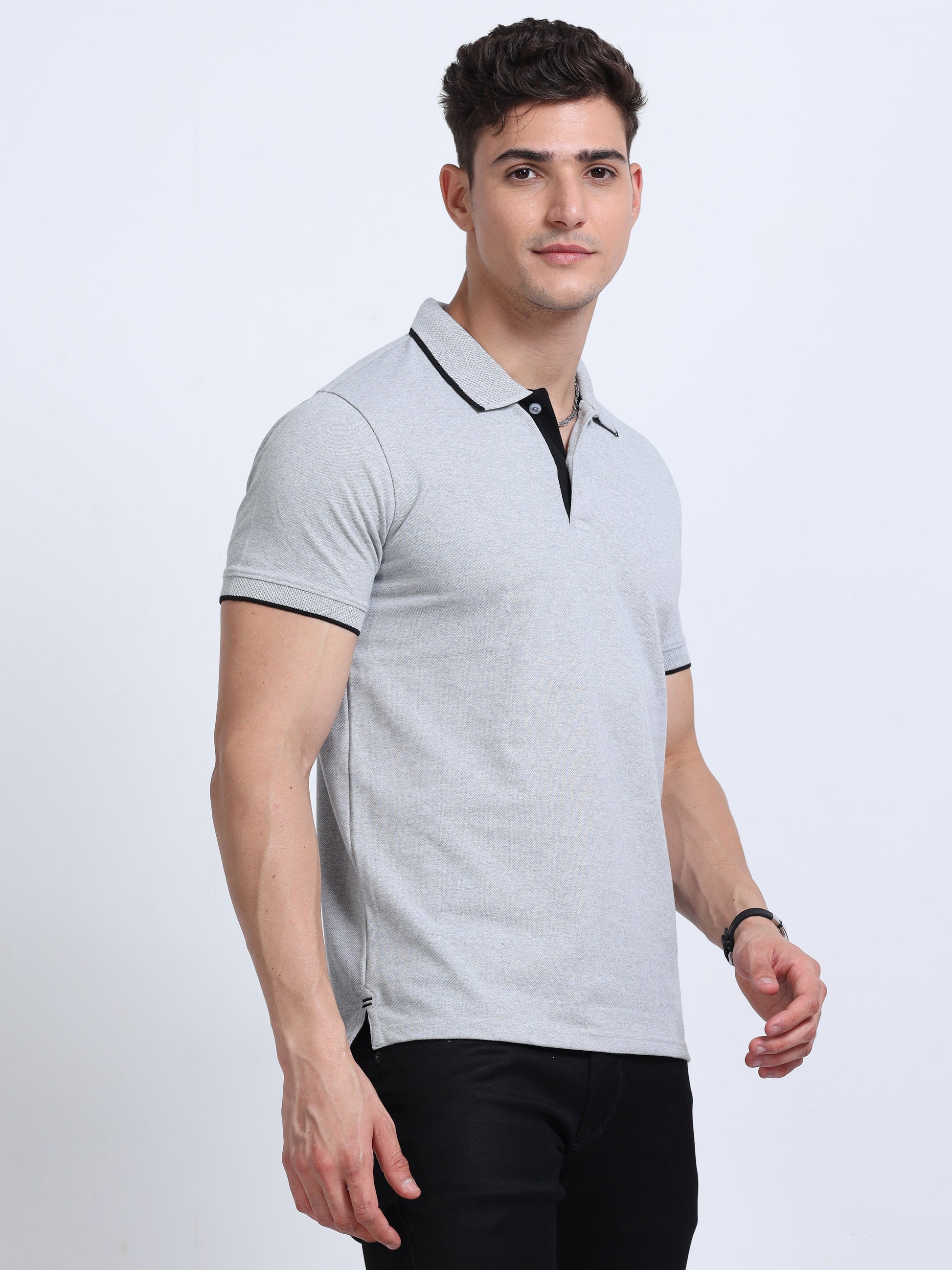 EcoBlend Polo Tshirts - Grey Melange with Black Tipping MARSH