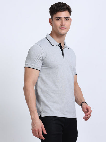 EcoBlend Polo Tshirts - Grey Melange with Black Tipping MARSH