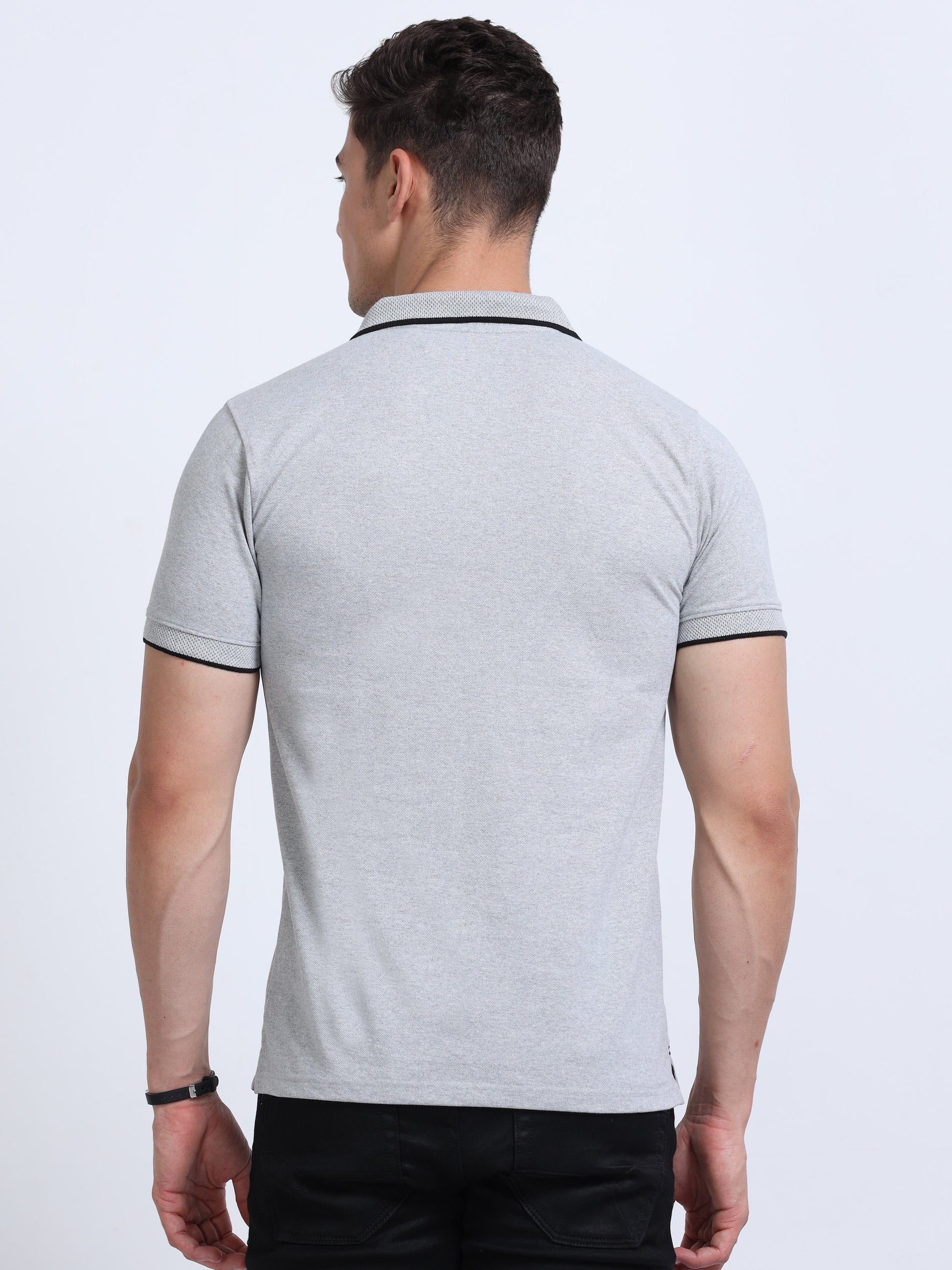 EcoBlend Polo Tshirts - Grey Melange with Black Tipping MARSH