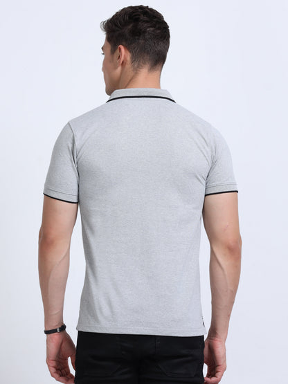 EcoBlend Polo Tshirts - Grey Melange with Black Tipping MARSH