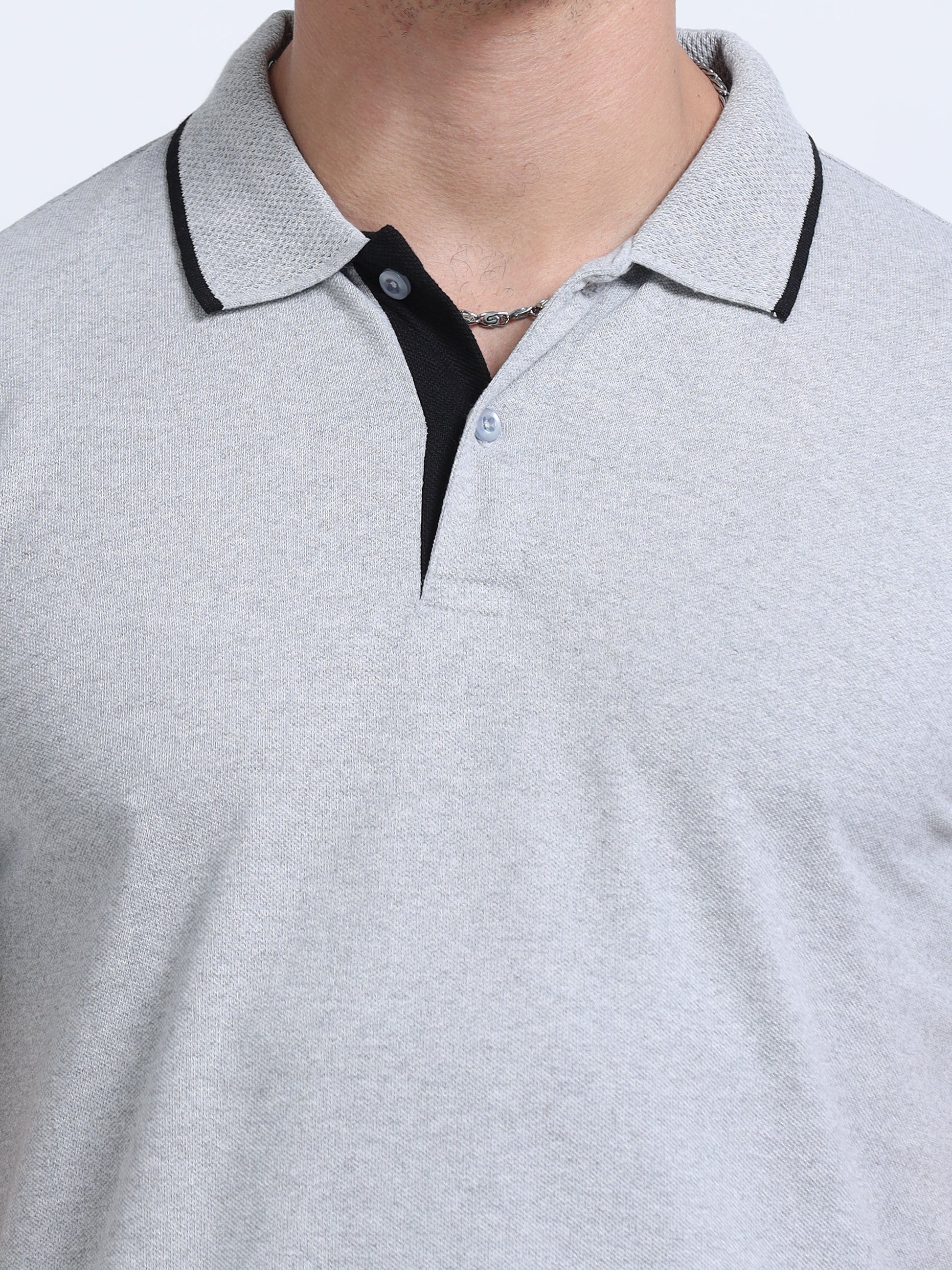 EcoBlend Polo Tshirts - Grey Melange with Black Tipping MARSH