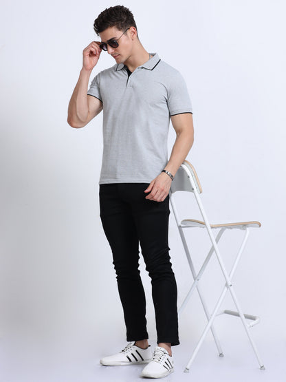 EcoBlend Polo Tshirts - Grey Melange with Black Tipping MARSH