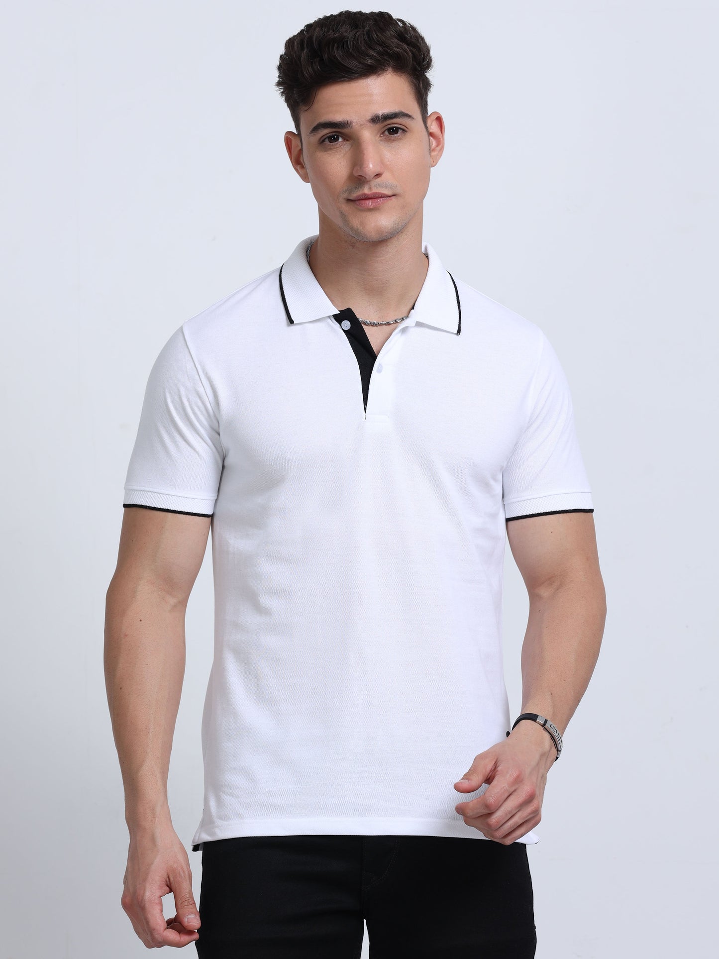 EcoBlend Polo Tshirts - White with Black Tipping MARSH