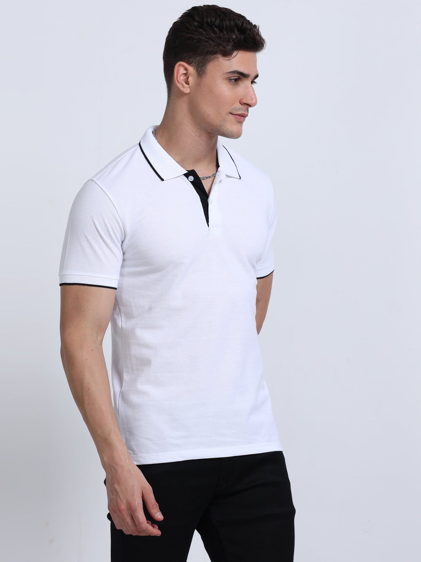 EcoBlend Polo Tshirts - White with Black Tipping MARSH