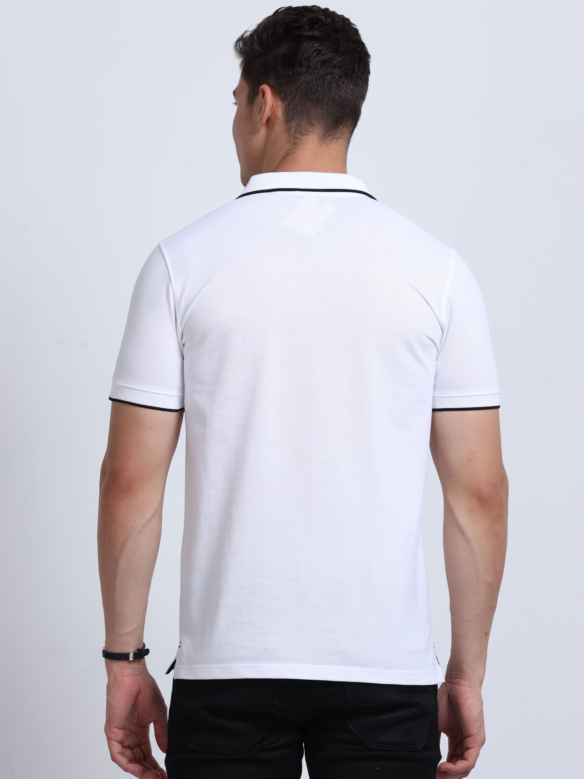 EcoBlend Polo Tshirts - White with Black Tipping MARSH