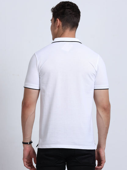 EcoBlend Polo Tshirts - White with Black Tipping MARSH
