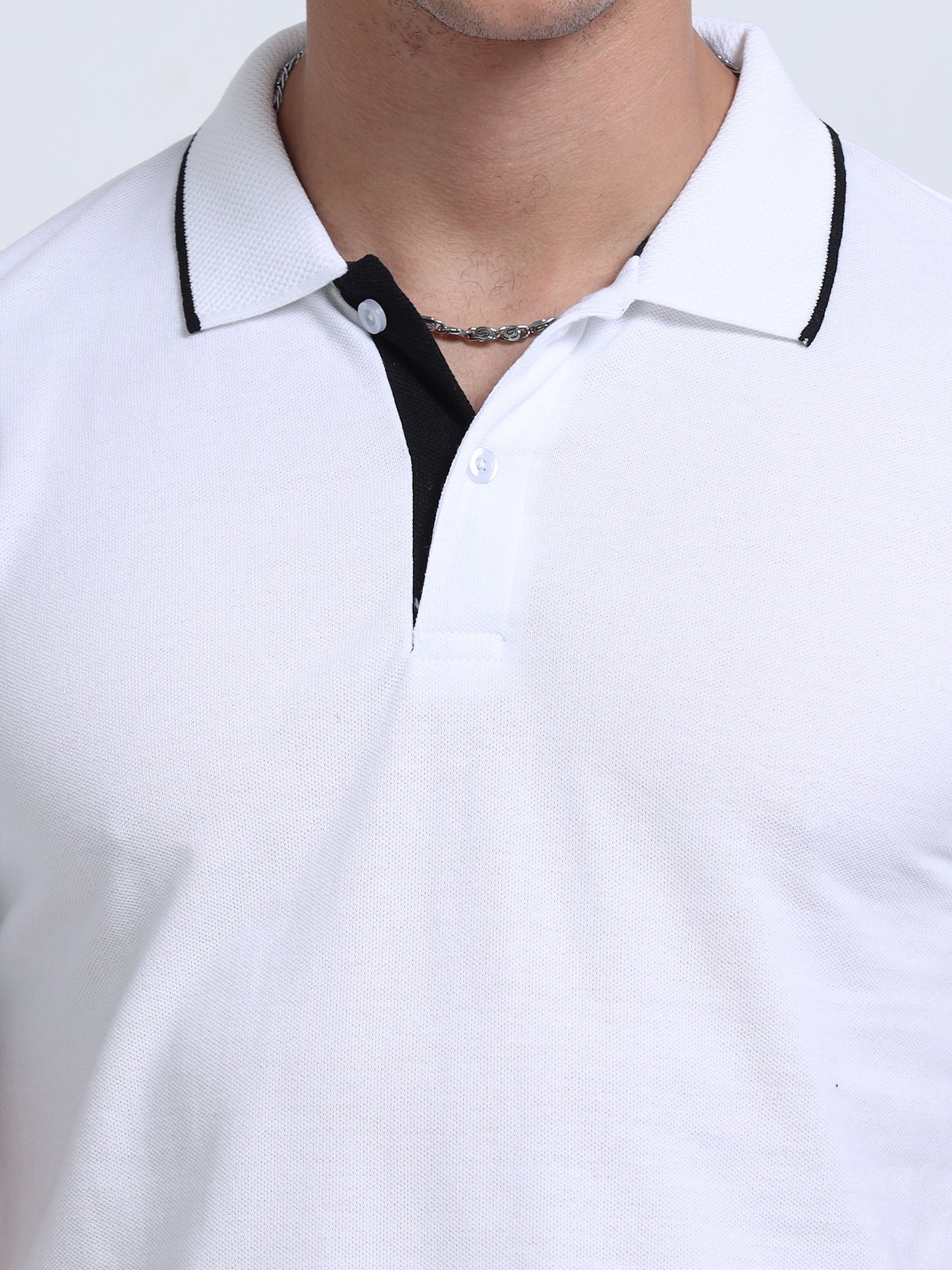 EcoBlend Polo Tshirts - White with Black Tipping MARSH