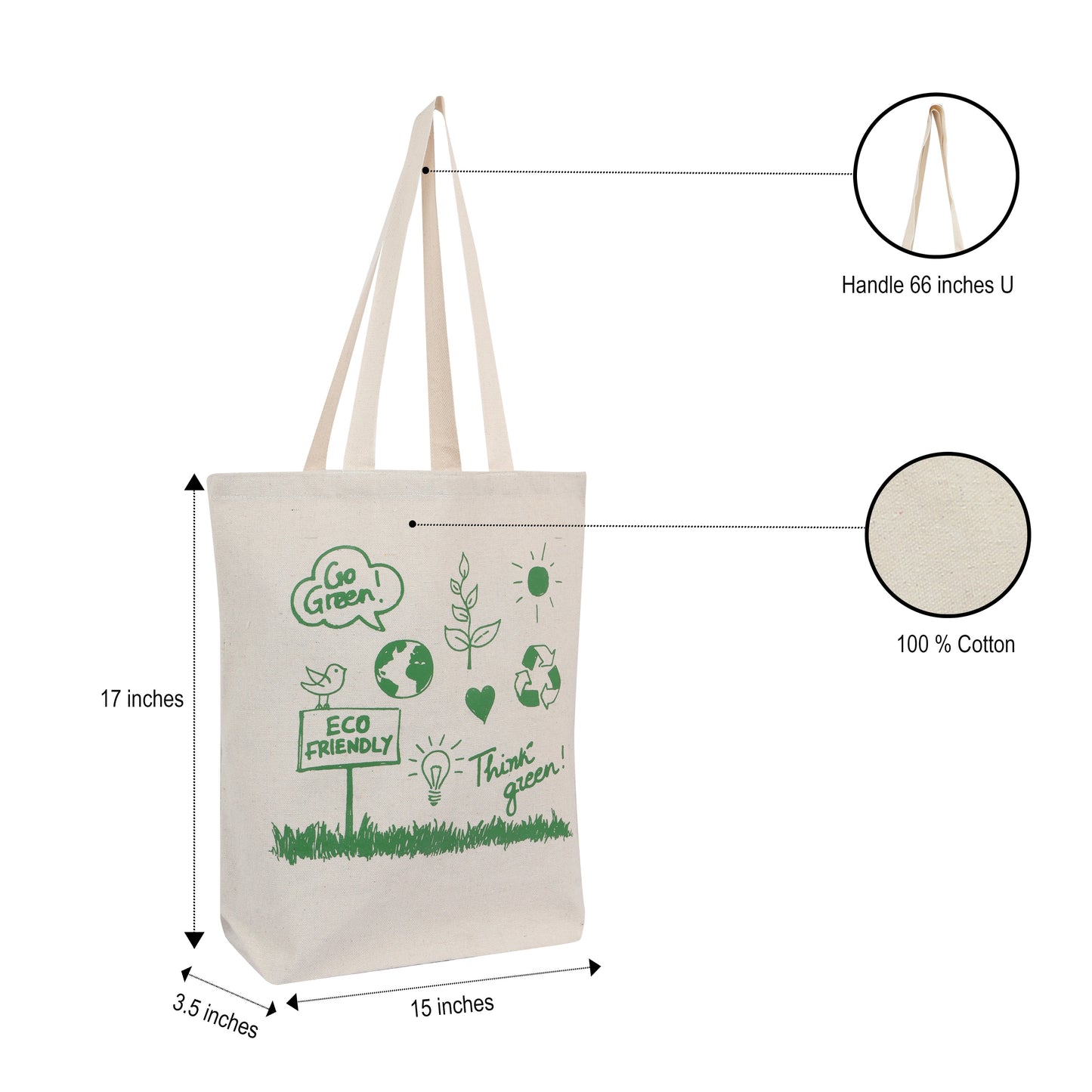 GO Green Canvas Cotton - 17" x 15" x 3.5" - 550 GSM