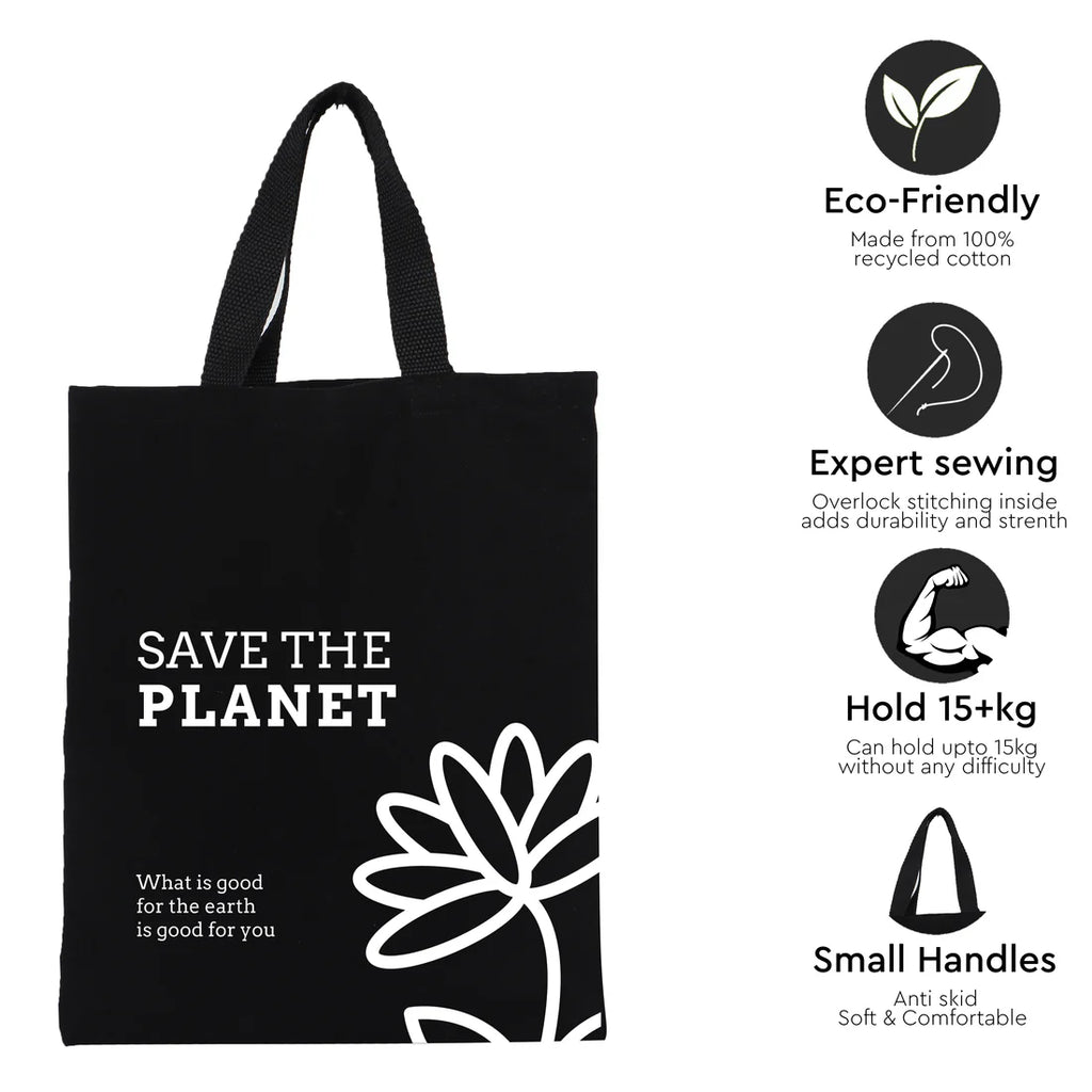 Canvas Cotton Black Bag - 14" x 12" - 300 GSM