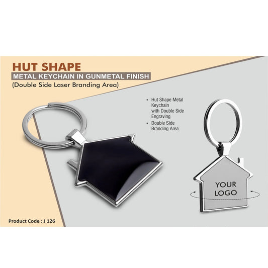 Hut shape metal keychain in Black finish (Double side laser)  - J 126 MARSH Corporate gifts