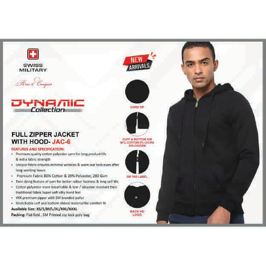 SWISS MILITARY - FULL ZIPPER JACKET WITH HOODIE  - JAC-6