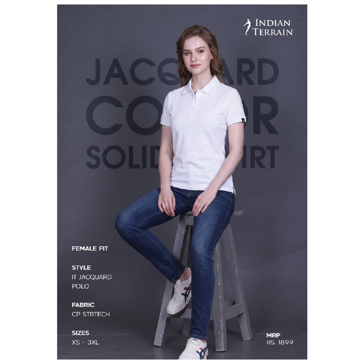 Indian Terrain Jacquard Collar Polo T-shirt – Women