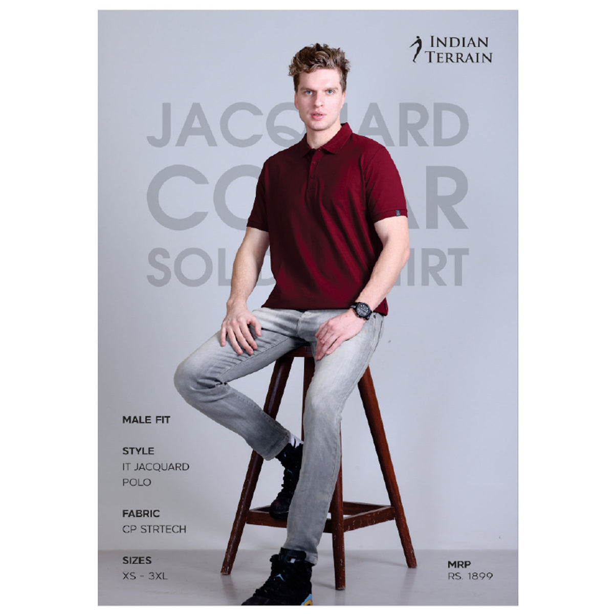 Indian Terrain Jacquard Collar Polo T-shirt